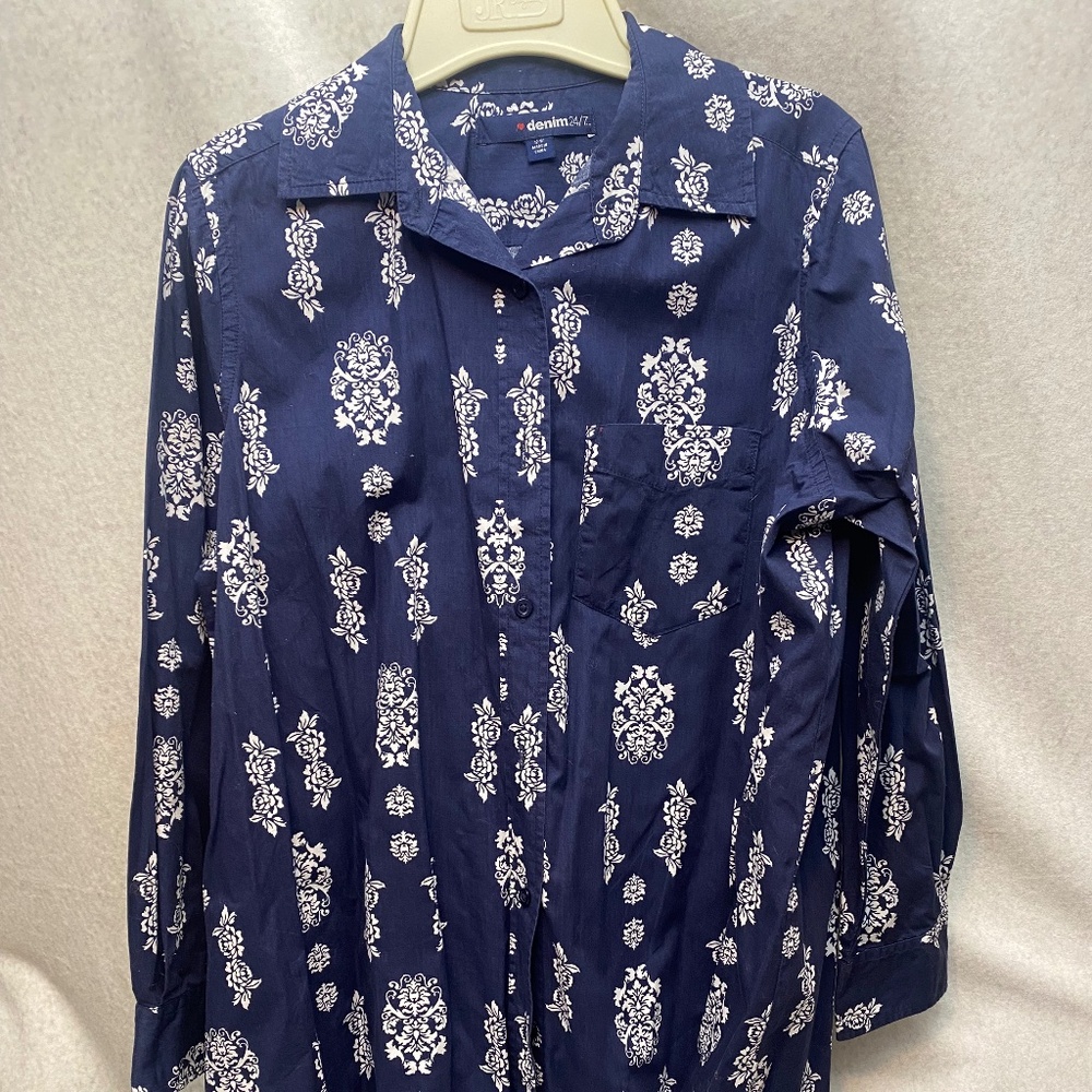 Navy and White Blouse